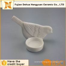 White Glazed Candlestick Bird Design